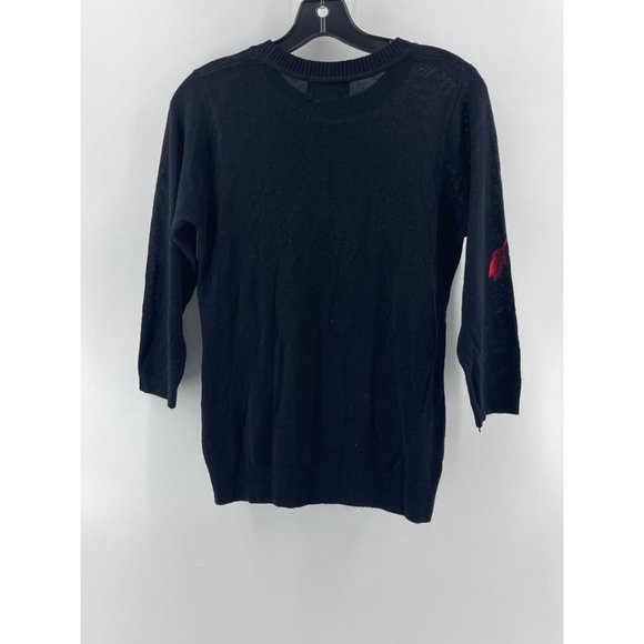C. D. Petites Women's 3/4 Sleeve Black Rhinestone Roses Knit Sweater Size PS - Picture 3 of 11